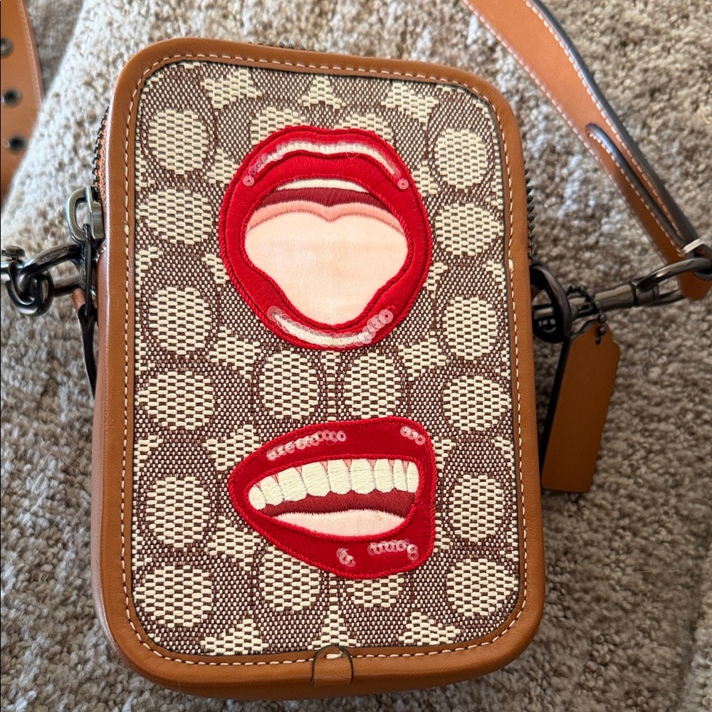 Coach x Tom Wesselman Rogue Crossbody 7” Signature Bag with Wide Strap and Lips
